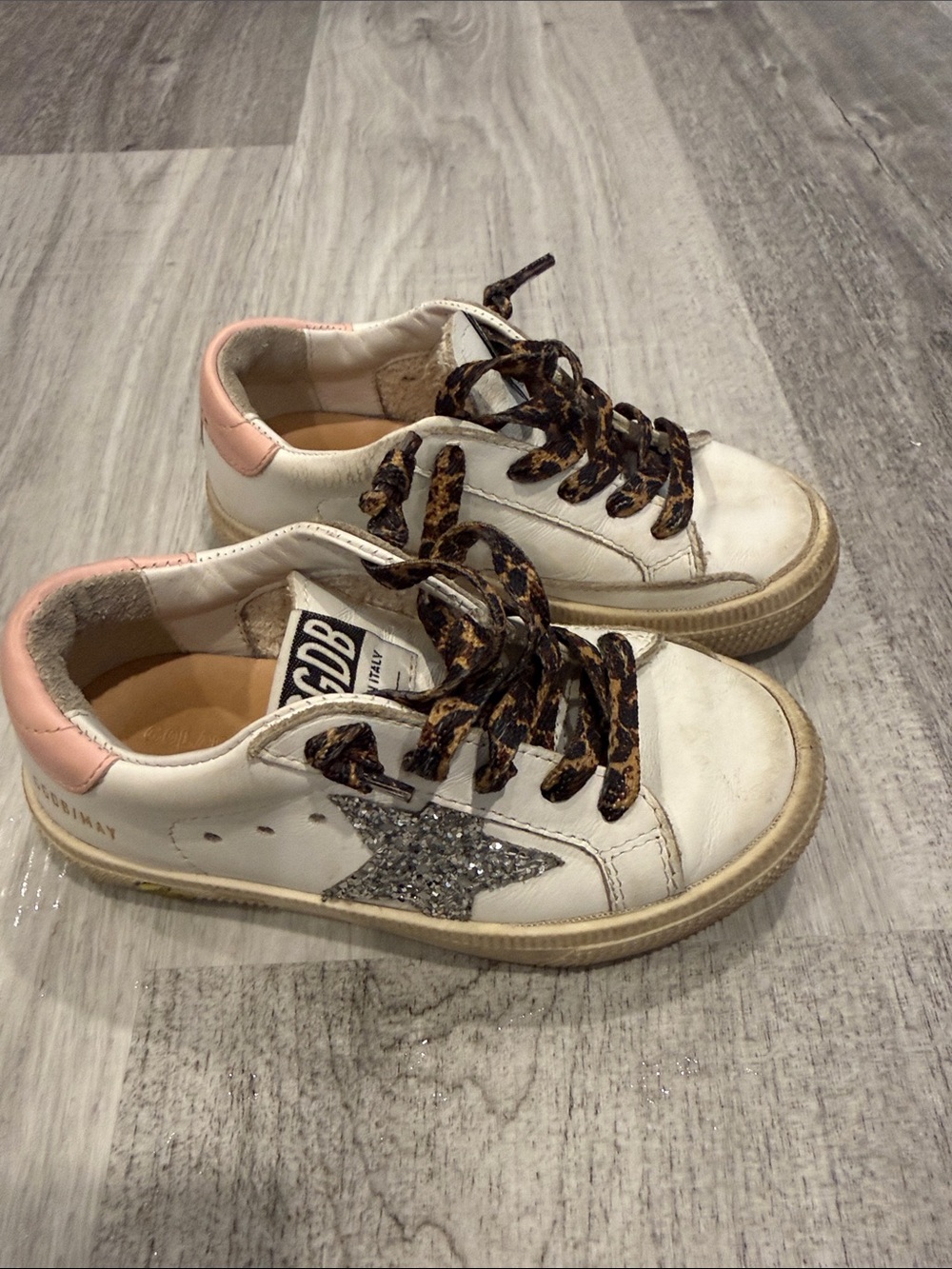 Golden Goose Kids White Sneakers with Silver Star and Pink Heel
